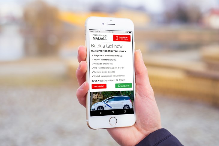Landing page móvil en smartphone de la campaña de publicidad online de Transfer Taxi Málaga